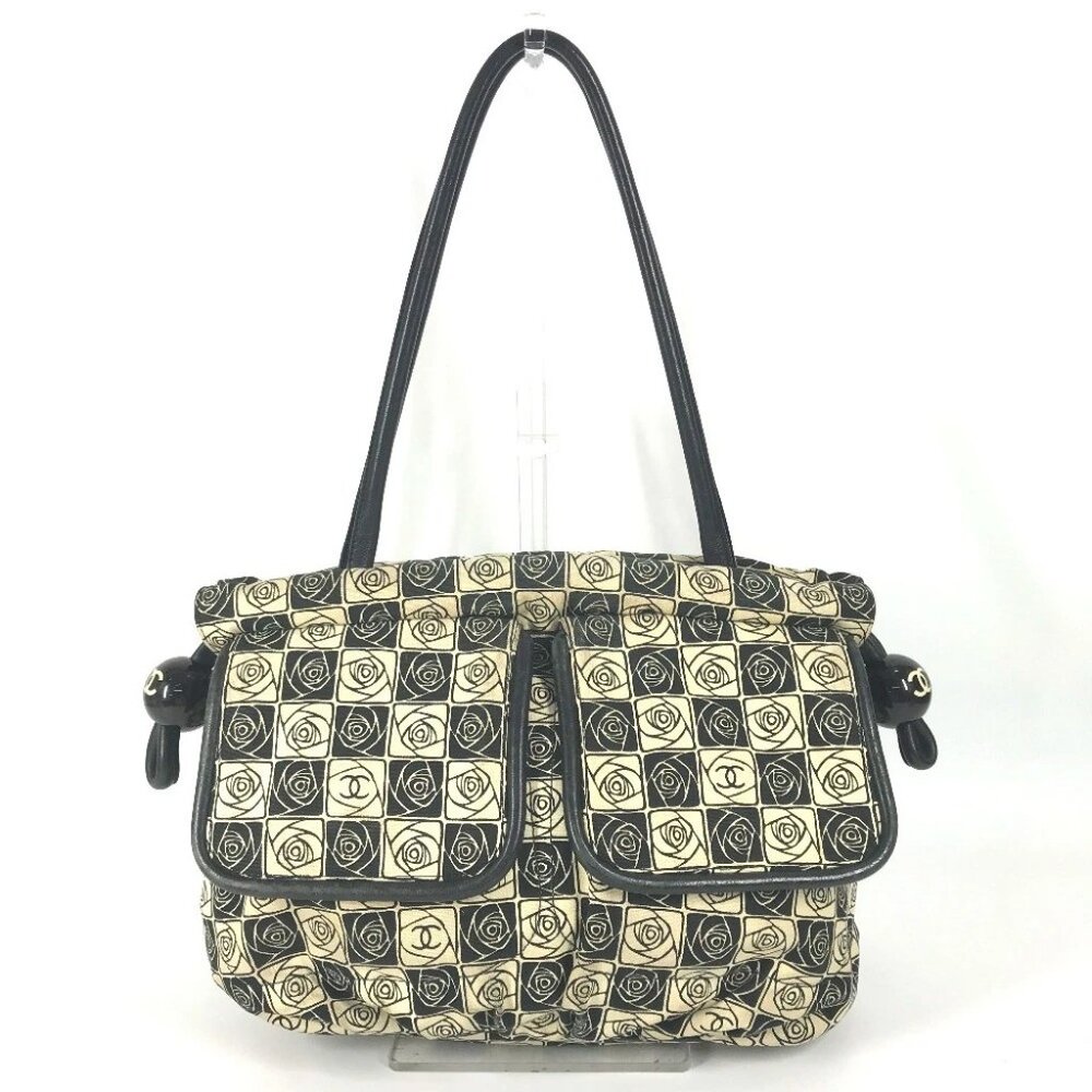 CHANEL Coco ball Camellia CC CC Mark Shoulder Bag Tote Bag Canvas Black/White